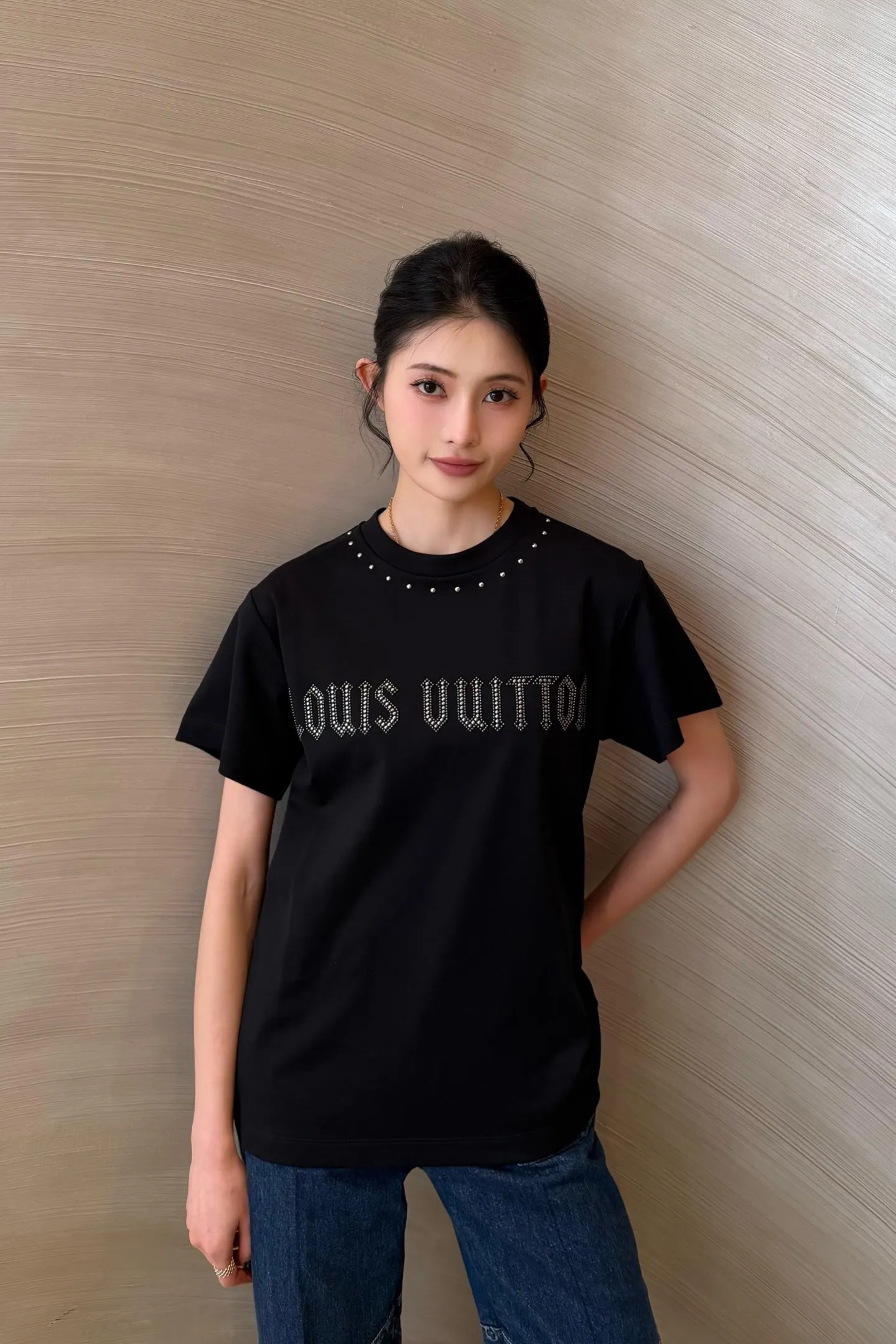 Louis Vuitton/Louis Vuitton 26ss rivet letter logo short sleeves